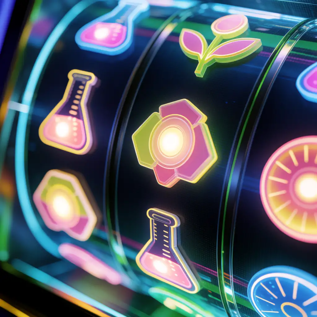 Lab Slots game preview showing five reels with laboratory symbols