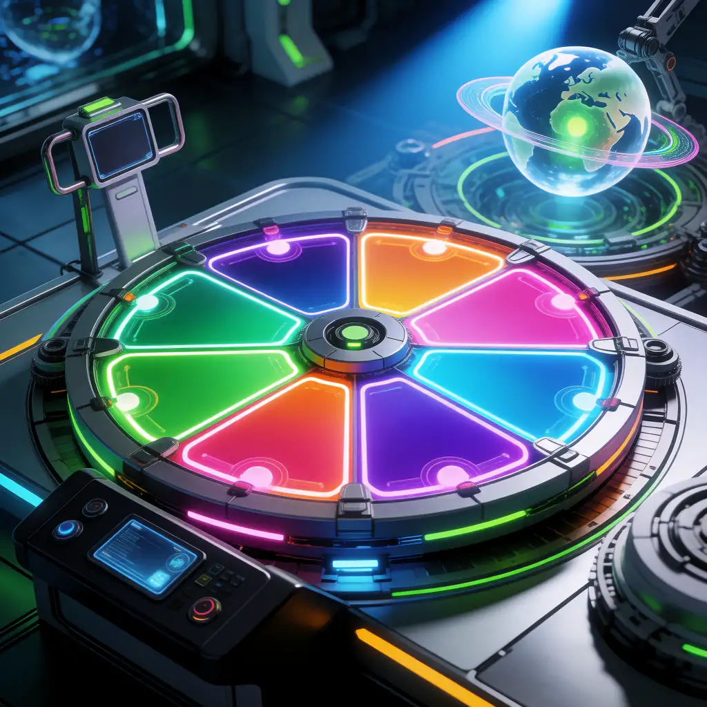 Lab Spin Wheel game preview showing colourful eight-sector spinning wheel